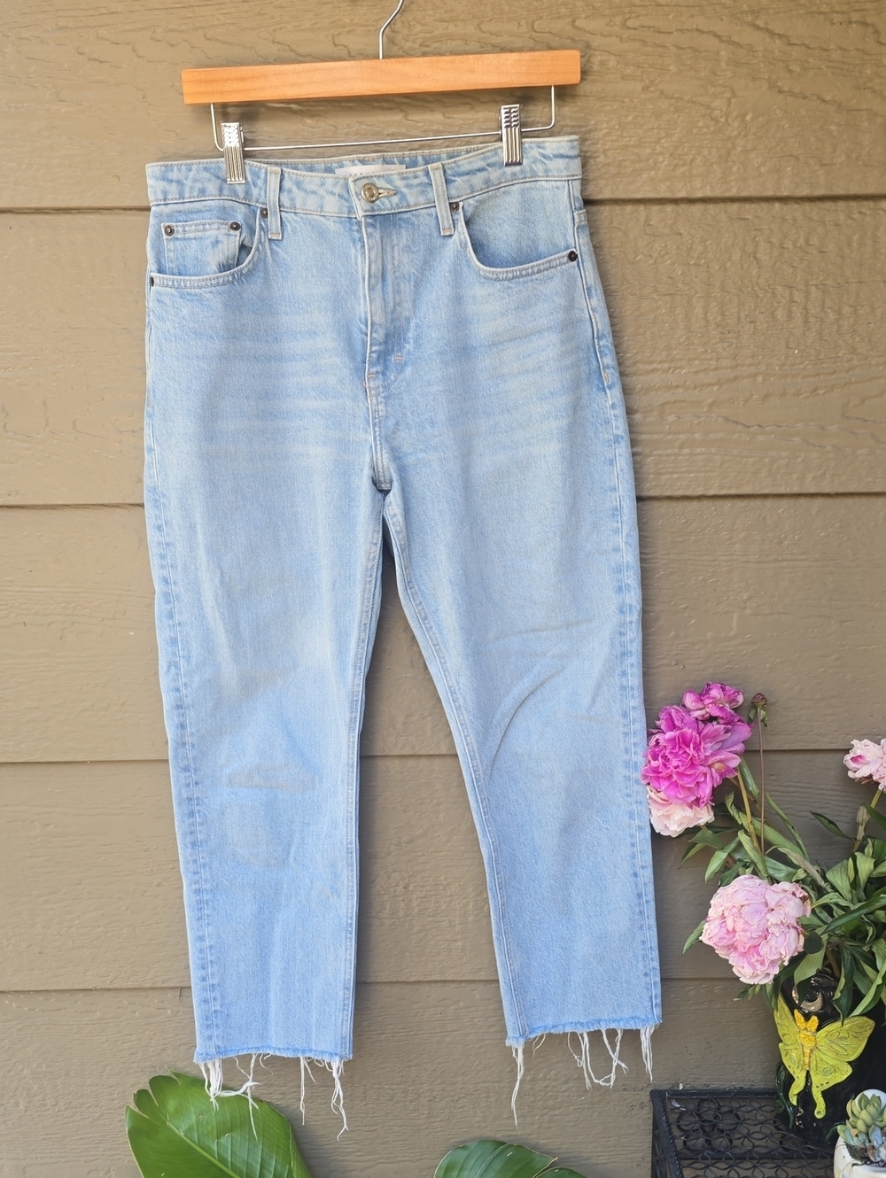Topshop Straight Leg Raw Hem Cropped Jeans W29 L32